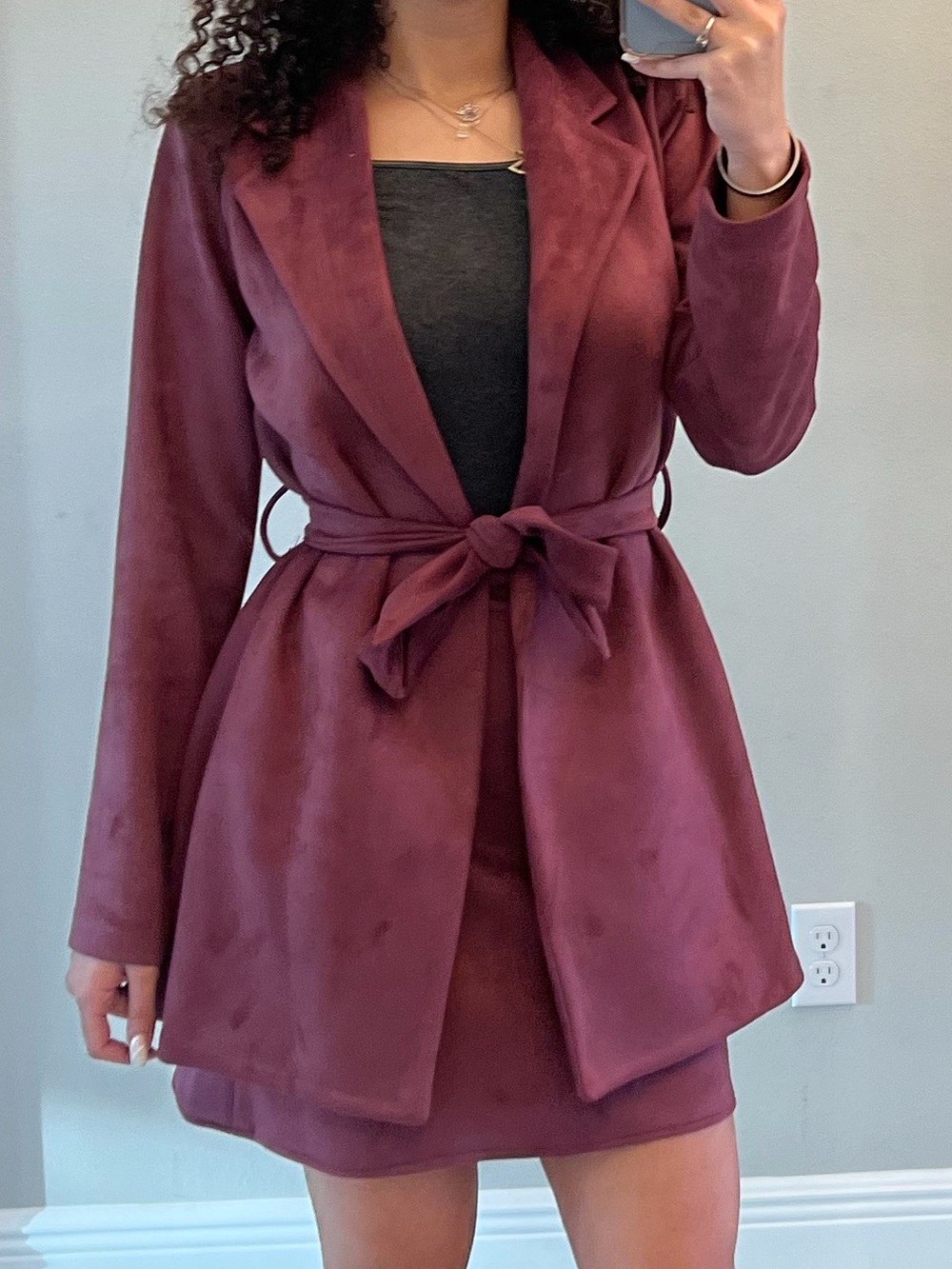 Belted Mini Blazer Dress and skirt suede in Plum